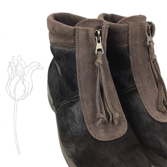 Tecnica Brown Pony Hair Fur Front Zip Closure Shearling Lined Ankle Boots NWOT - Picture 5 of 14